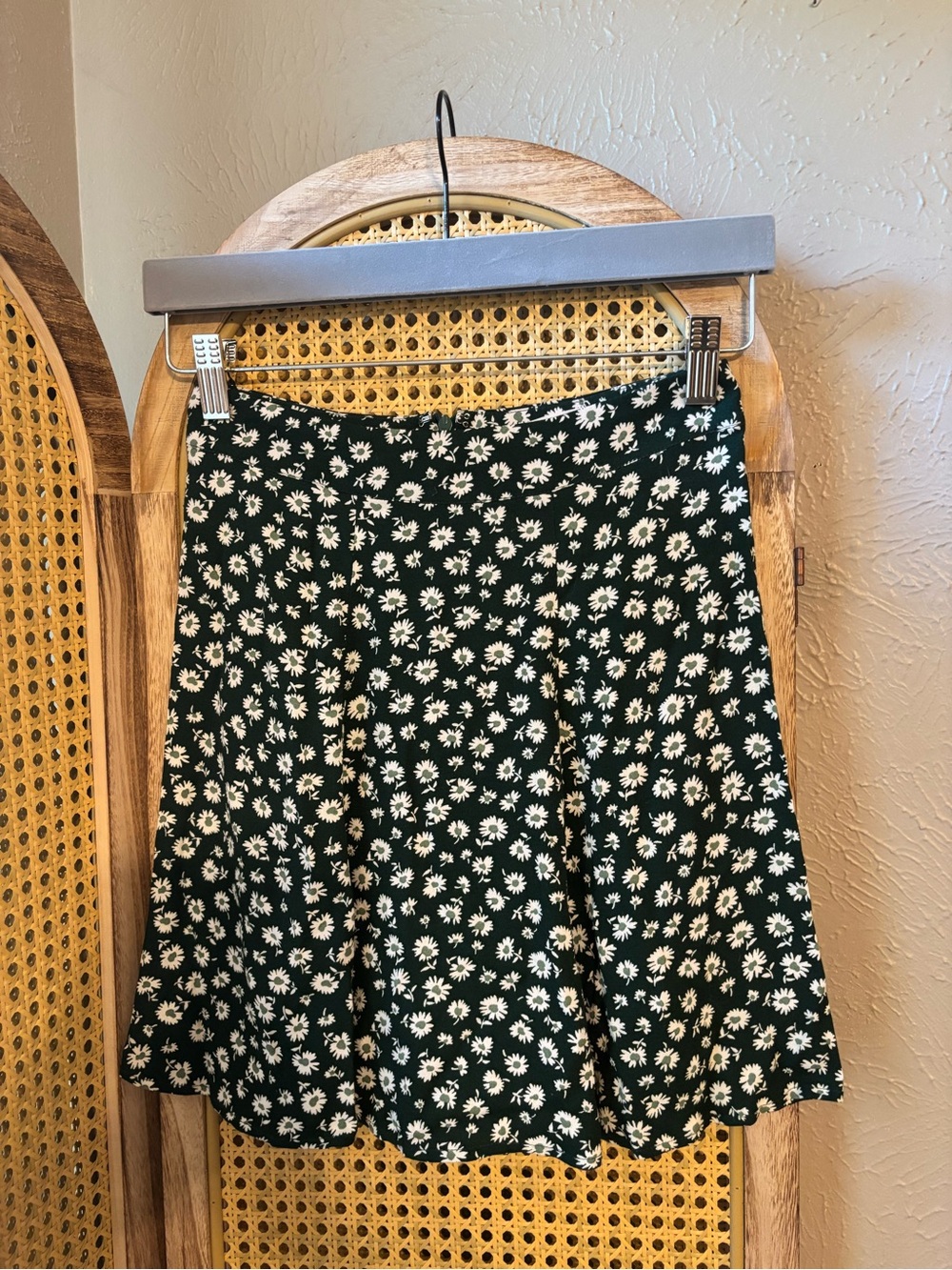 Reformation Dark Green Daisy Print Mini Skirt